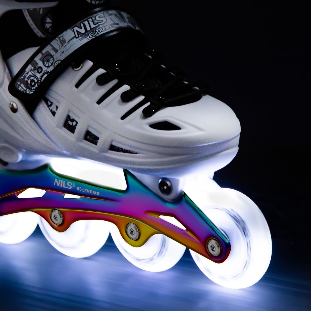 4w1 łyżworolki led białe z wym. płozą hokejową rainbow rozm. s(31-34) NH10905 Nils Extreme