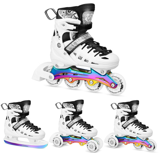 4w1 łyżworolki led białe z wym. płozą hokejową rainbow rozm. m(35-38) NH10905 Nils Extreme