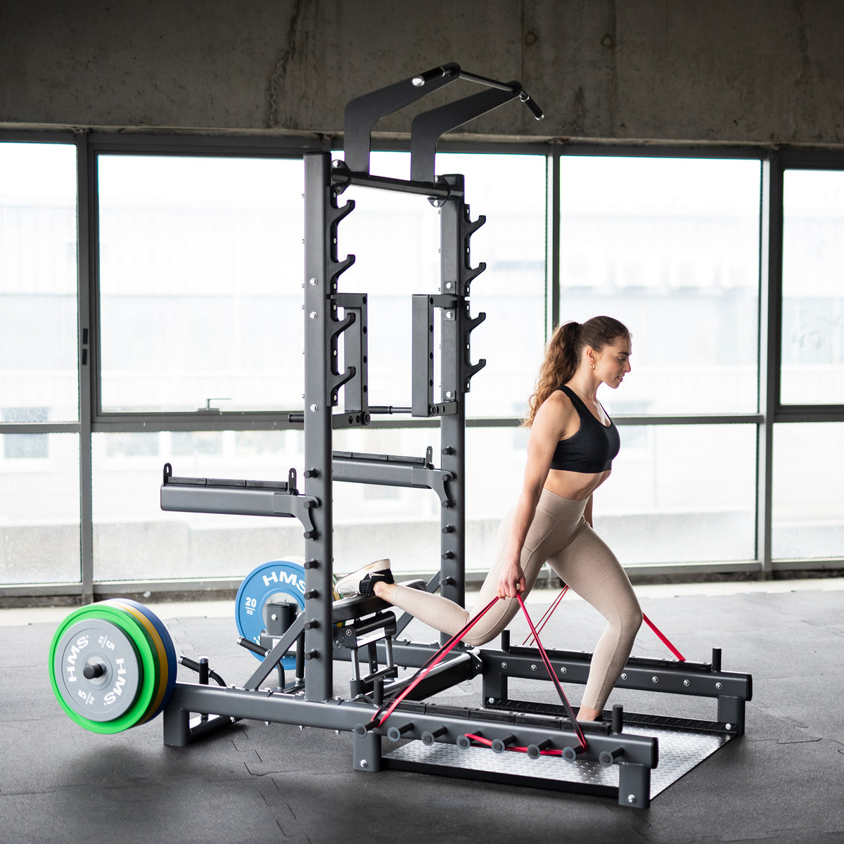 Stojak multifunkcyjny z platformą do podnoszenia ciężarów i hip thrust commercial SMP01 Hms